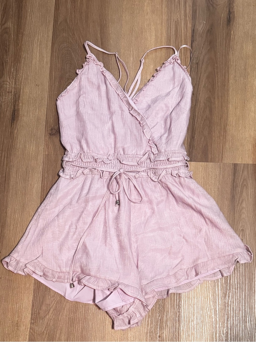 Light Pink Ruffled Romper with Tie Waist